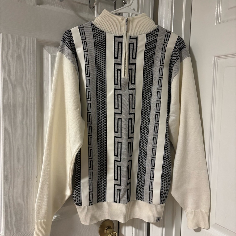 Stacey Adam’s Men's Cream and Black Patterned Sweater Size M/L